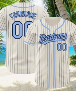 Custom Cream Navy Pinstripe Light Blue Authentic Baseball Jersey