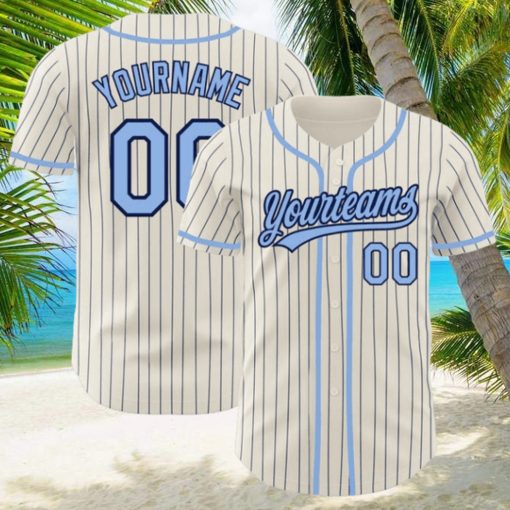 Custom Cream Navy Pinstripe Light Blue Authentic Baseball Jersey