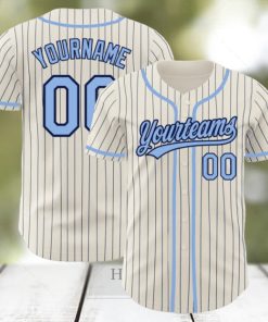 Custom Cream Navy Pinstripe Light Blue Authentic Baseball Jersey