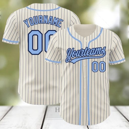 Custom Cream Navy Pinstripe Light Blue Authentic Baseball Jersey