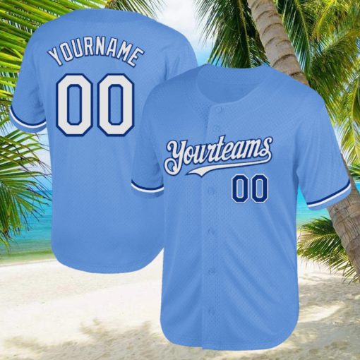 Custom Light Blue White Royal Mesh Authentic Throwback Baseball Jersey