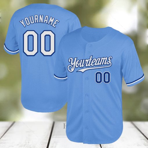 Custom Light Blue White Royal Mesh Authentic Throwback Baseball Jersey