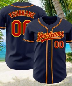 Custom Navy Red Gold Authentic Baseball Jersey