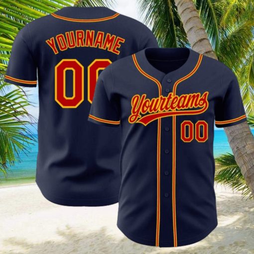 Custom Navy Red Gold Authentic Baseball Jersey