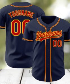 Custom Navy Red Gold Authentic Baseball Jersey