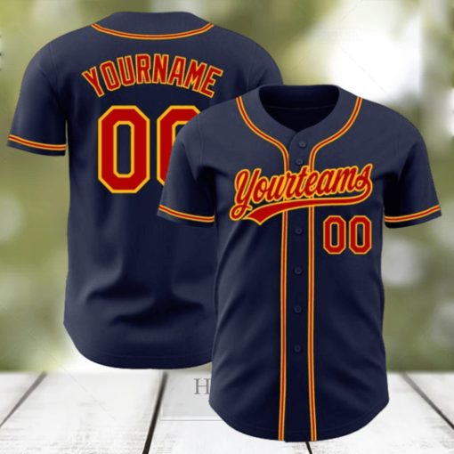 Custom Navy Red Gold Authentic Baseball Jersey