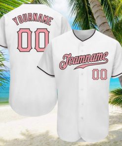 Custom White Medium Pink Black Authentic Baseball Jersey