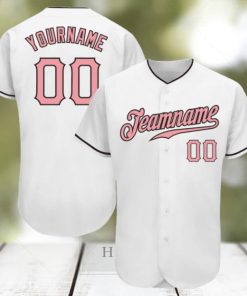 Custom White Medium Pink Black Authentic Baseball Jersey