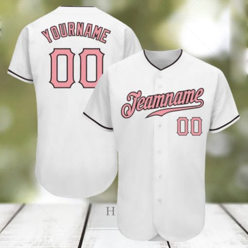 Custom White Medium Pink Black Authentic Baseball Jersey