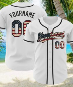 Custom White Vintage USA Flag Black Authentic Baseball Jersey