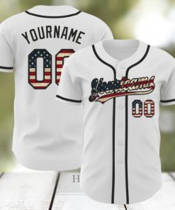 Custom White Vintage USA Flag Black Authentic Baseball Jersey