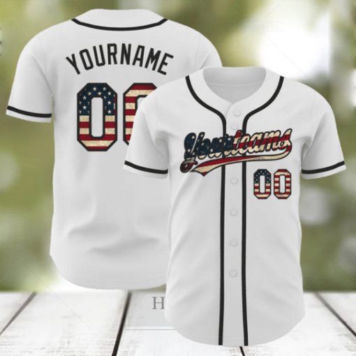 Custom White Vintage USA Flag Black Authentic Baseball Jersey