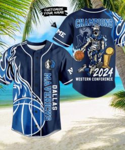 Dallas Mavericks Champions 2024 Western Conference Custom Baseball Jersey – Blue