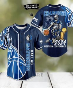 Dallas Mavericks Champions 2024 Western Conference Custom Baseball Jersey – Blue