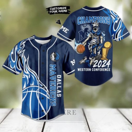 Dallas Mavericks Champions 2024 Western Conference Custom Baseball Jersey – Blue