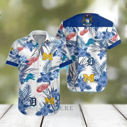 Detroit Tigers Hawaiian Shirt Red Wings Lions Wolverines Detroit Tigers Gift