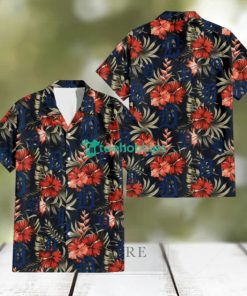 Detroit Tigers Red Hibiscus Green Leaf Dark Background 3D Hawaiian Shirt Gift For Fans