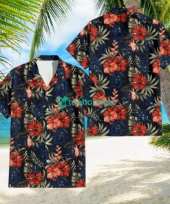 Detroit Tigers Red Hibiscus Green Leaf Dark Background 3D Hawaiian Shirt Gift For Fans