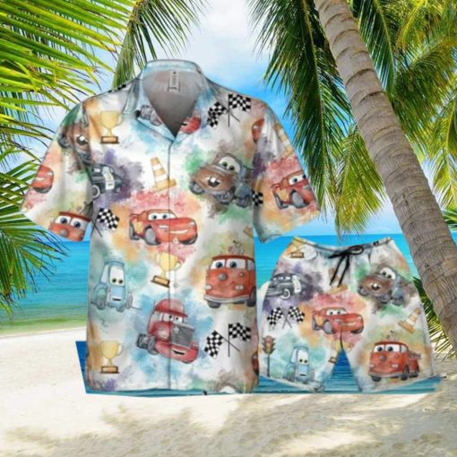 Disney Car Lightning Mcqueen Watercolor Seamless Hawaiian Shirt