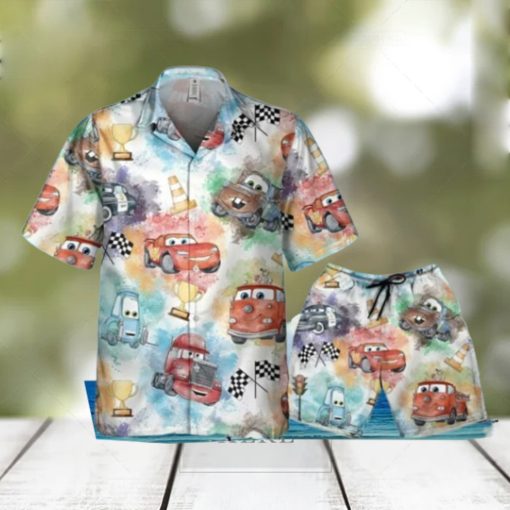 Disney Car Lightning Mcqueen Watercolor Seamless Hawaiian Shirt