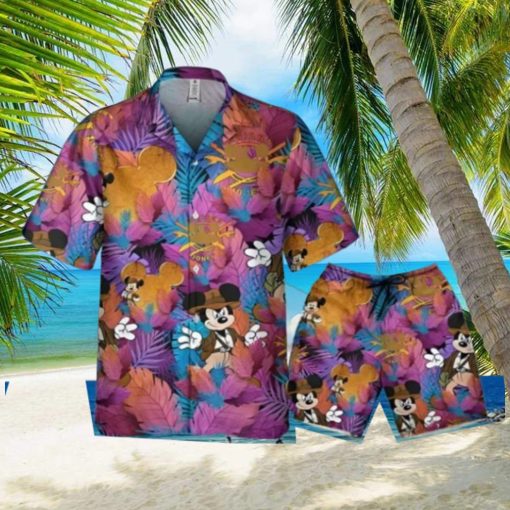 Disney Mickey Indiana Jones Colorful Summer Tropical Hawaii Shirt