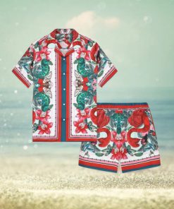 Flamingo Tiki Tropical Flowers Hawaiian Shirt And Short