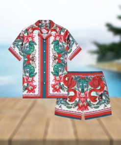 Flamingo Tiki Tropical Flowers Hawaiian Shirt And Short