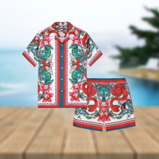 Flamingo Tiki Tropical Flowers Hawaiian Shirt And Short