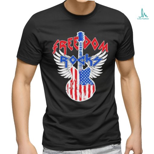 Freedom Rocks 4th Of July Patriotic Usa Flag Rock Guitar Shirt