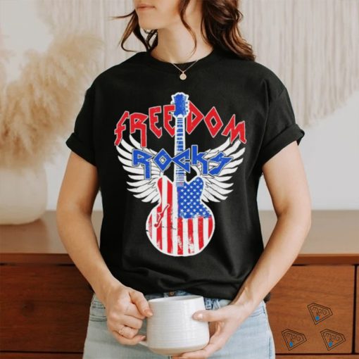 Freedom Rocks 4th Of July Patriotic Usa Flag Rock Guitar Shirt