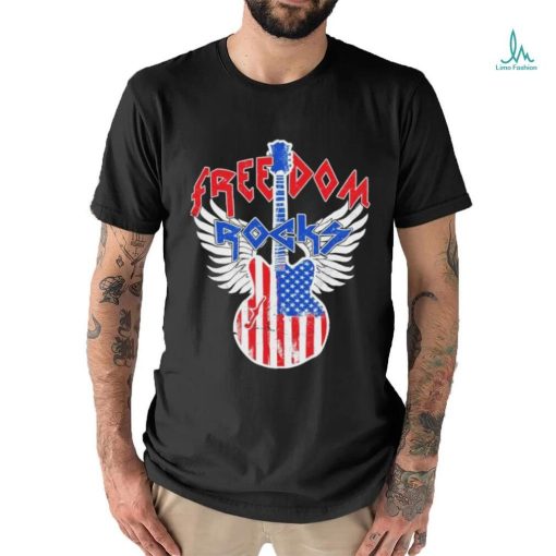 Freedom Rocks 4th Of July Patriotic Usa Flag Rock Guitar Shirt