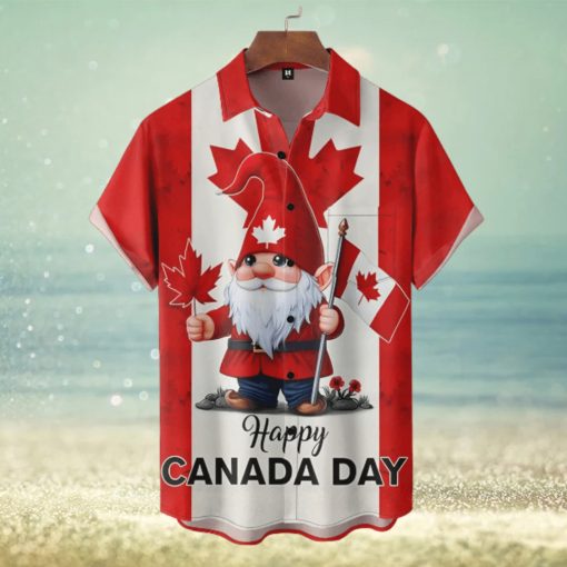 Gnome Happy Canada Day Button Hawaiian Shirt