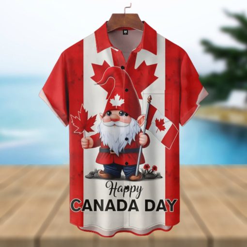 Gnome Happy Canada Day Button Hawaiian Shirt