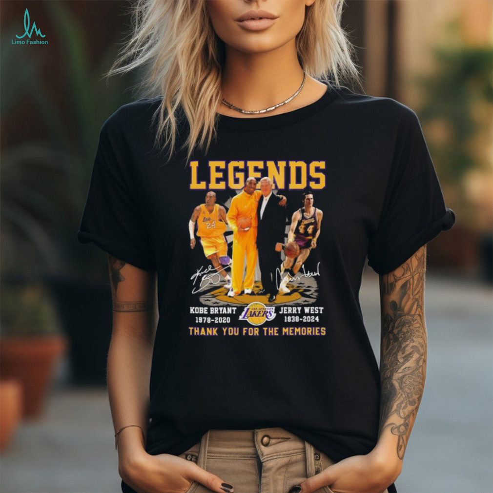 Jerry West 1938 2024 And Kobe Bryant 1978 2020 Legends Los Angeles Lakers Thank You For The Memories Signatures Shirt Jerry West 1938 2024 And Kobe Bryant 1978 2020 Legends Los Angeles Lakers Thank You For The Memories Signatures Shirt