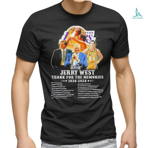 Jerry West Los Angeles Lakers 1938 2024 Thanks For The Memories Career highlights and awards Signature Shirt