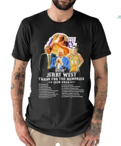 Jerry West Los Angeles Lakers 1938 2024 Thanks For The Memories Career highlights and awards Signature Shirt