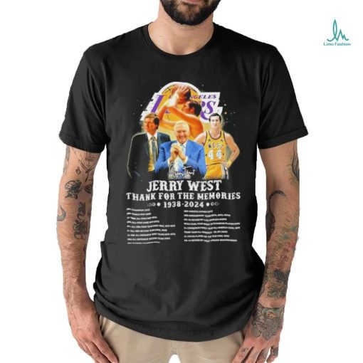 Jerry West Los Angeles Lakers 1938 2024 Thanks For The Memories Career highlights and awards Signature Shirt