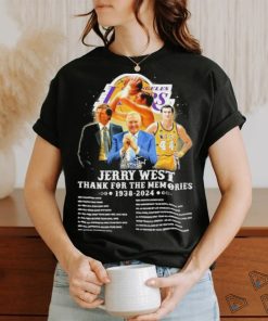 Jerry West Los Angeles Lakers 1938 2024 Thanks For The Memories Career highlights and awards Signature Shirt