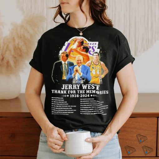 Jerry West Los Angeles Lakers 1938 2024 Thanks For The Memories Career highlights and awards Signature Shirt