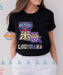 Louisiana City Of Sports New Orleans Pelicans New Orleans Saints LSU Tigers Maps Logo 2024 Unisex T Shirt