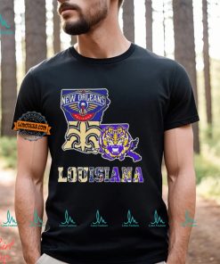 Louisiana City Of Sports New Orleans Pelicans New Orleans Saints LSU Tigers Maps Logo 2024 Unisex T Shirt