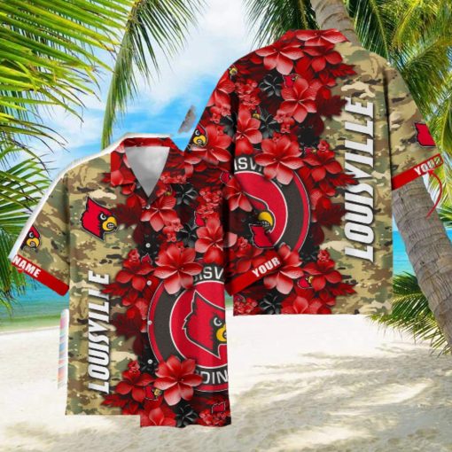 Louisville Cardinals Custom Name Personalized Camo Flower Pattern Hawaiian Shirt