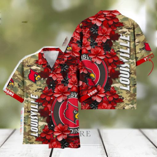 Louisville Cardinals Custom Name Personalized Camo Flower Pattern Hawaiian Shirt