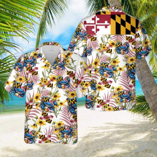 Maryland Flag Blue Crab, Cold Beer, Softball Hawaiian Shirt