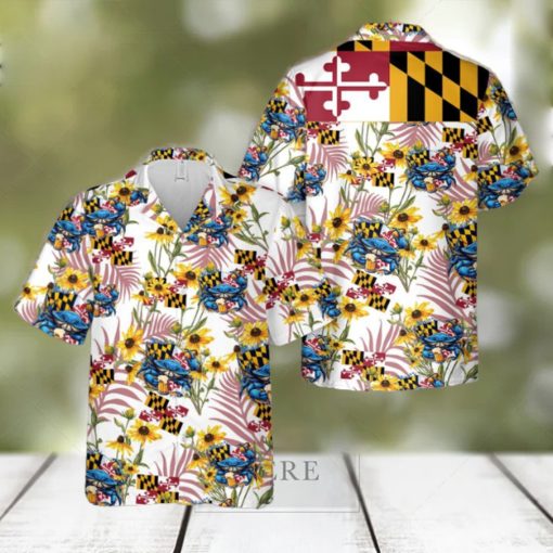 Maryland Flag Blue Crab, Cold Beer, Softball Hawaiian Shirt