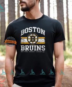 Mitchell & Ness Adult Boston Bruins Striped Logo Lockup Black T Shirt