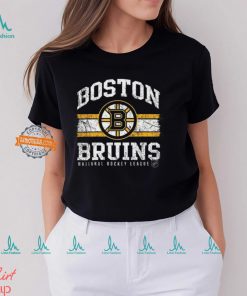 Mitchell & Ness Adult Boston Bruins Striped Logo Lockup Black T Shirt