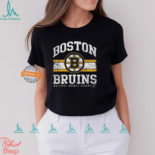 Mitchell & Ness Adult Boston Bruins Striped Logo Lockup Black T Shirt