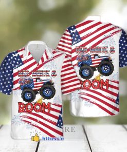 Monster Truck Red White And Boom 4th of July Short Sleeve Hawaiian Shirt