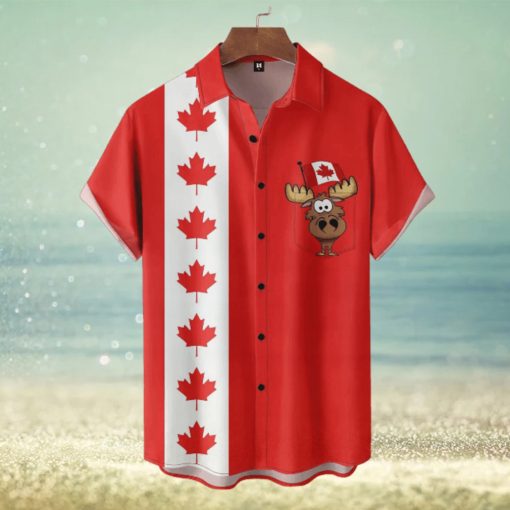 Moose Canada Day Button Casual Hawaiian Shirt